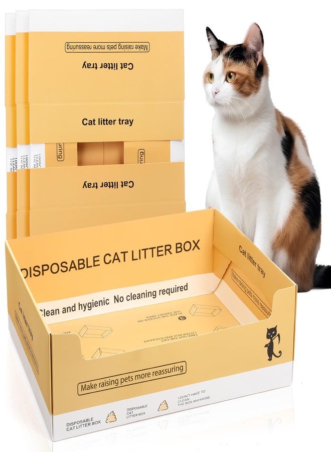 Maxcheck 5 Pcs Disposable cat Litter Box 14.96 x 11.4 x 4.7 Inch Disposable Litter Boxes for Cats, Double Layer Foldable Paper prefilled Portable Tray for Cats, Small Kitty Pets Animals Travel Needs - Image 1