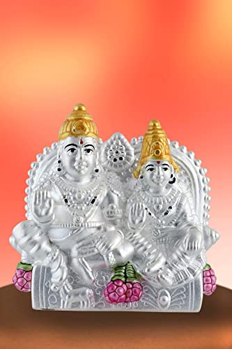 PRD CARATCAFE Kuber Laxmi Idol Pure Silver 990 Statue 19 to 21 GMS Colourful Lakshmi Kuber Murti for Pooja - Image 3