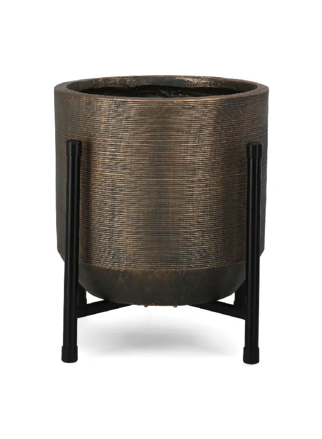 serene Textured Finish Cylindrical Metal Planter with Stand Bronze and Black 42 x 37 x 37 cm