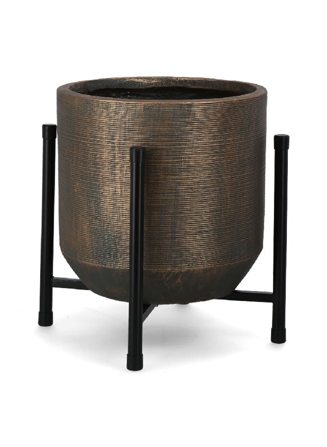 serene Textured Finish Cylindrical Metal Planter with Stand Bronze and Black 42 x 37 x 37 cm - Image 3