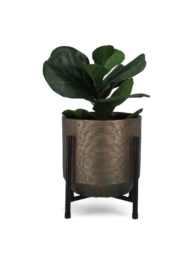 serene Textured Finish Cylindrical Metal Planter with Stand Bronze and Black 42 x 37 x 37 cm