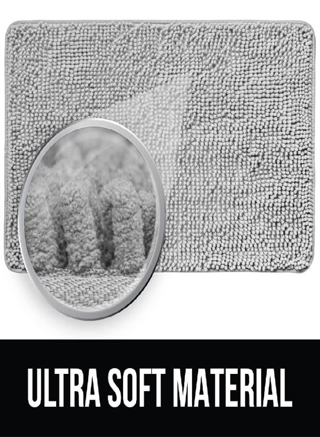 KANGAROO Bathroom Rugs, Chenille Soft Absorbent Bath Rug, Shaggy Shower Mat, Quick Dry Machine Wash Bathmat, Plush Carpet Mats for Tub, Bathtub and Room Home Decor Accessories, 36x24, Light Gray