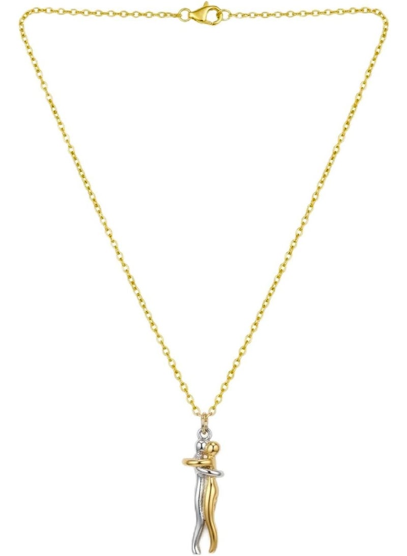 Julia Store 18K Gold Plated Stainless Steel Affectionate Hug Couples Necklace for Him and Her Embrace Chain Necklace The Tale of Two Lovers Couple Hugging Pendant Love Snuggle Hug Jewelry Gift for Women Men - Image 1
