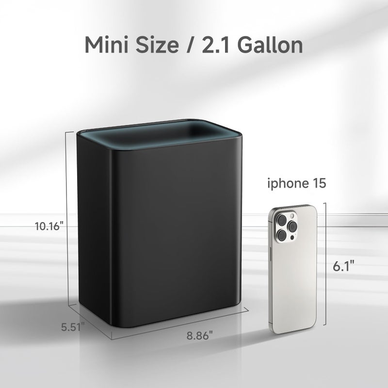 TIPGO Small Metal Trash Can, 2.1 Gallon Slim Trash Can for Bathroom, Wastebasket Garbage Bin for Bedroom, Office, Kitchen, Under Sink (Matte Black) - Image 2