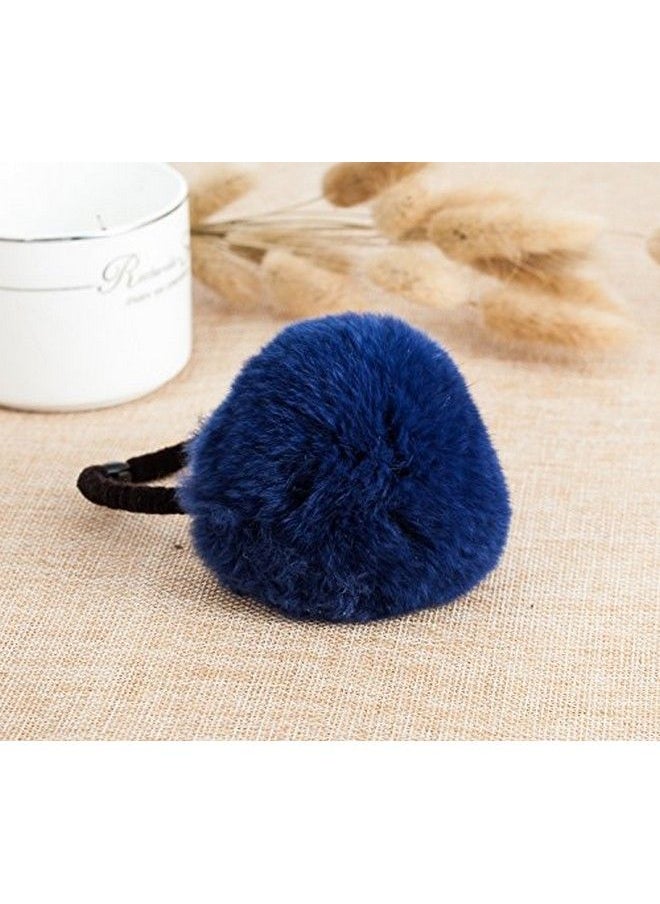 Manufac - Pom Pom Black Stretchy Band Hair Ties Fluffy Ponytail Holders Pompom Hair Band For Girls Toddlers Pigtail 6 Pcs Navy Blue - Image 1
