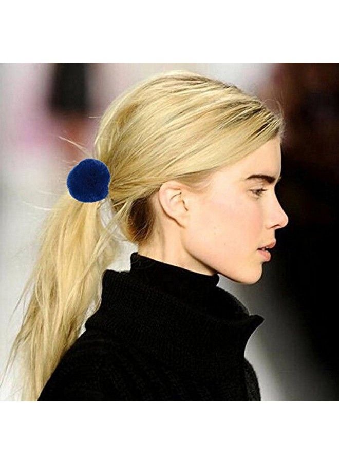Manufac - Pom Pom Black Stretchy Band Hair Ties Fluffy Ponytail Holders Pompom Hair Band For Girls Toddlers Pigtail 6 Pcs Navy Blue - Image 1