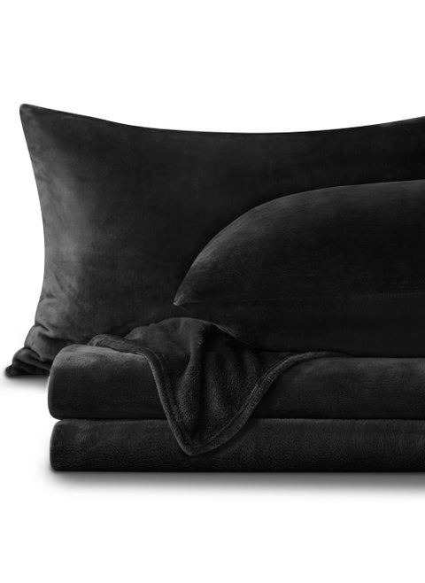 BEDELITE Flannel Sheets Twin Size Black - Super Soft Fleece Sheets Set Fluffy Extra Plush  3 Piece(Include Fitted Sheet  Flat Sheet  1 Pillowcase)