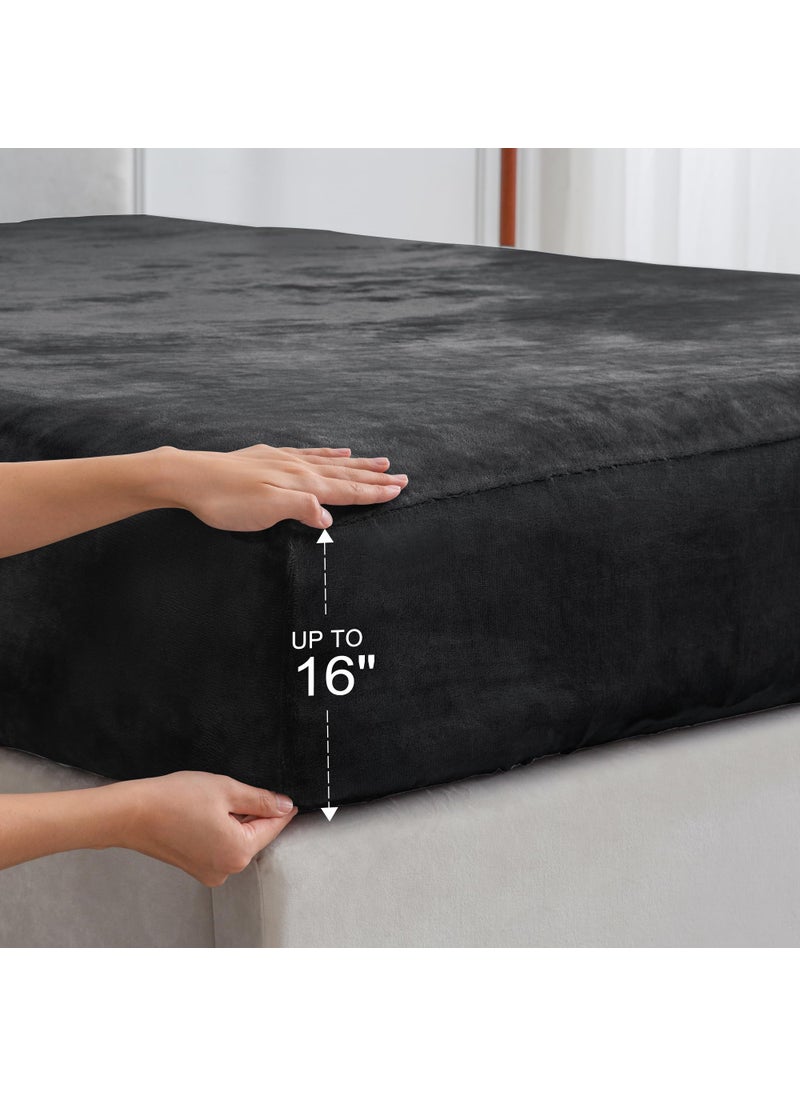BEDELITE Flannel Sheets Twin Size Black - Super Soft Fleece Sheets Set Fluffy Extra Plush  3 Piece(Include Fitted Sheet  Flat Sheet  1 Pillowcase)