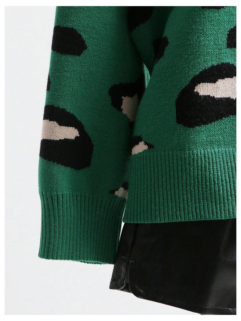 WDIRARA Women's Leopard Tiger Print Cardigan V Neck Long Sleeve Color Block Button Down Sweater Outwear Green Multicolor Medium - Image 3