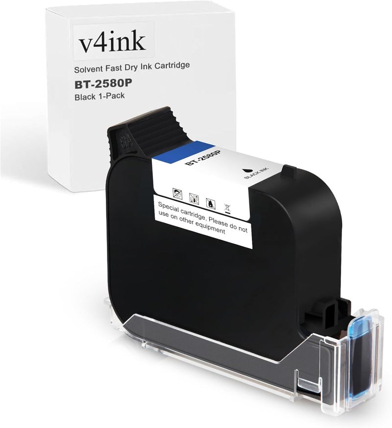V4ink BT-2580P Original Solvent Fast Dry Black Ink Cartridge Replacement Compatible for Handheld Inkjet Printer BT-HH6105B2, BT-HH6105B3, B10 - Image 1