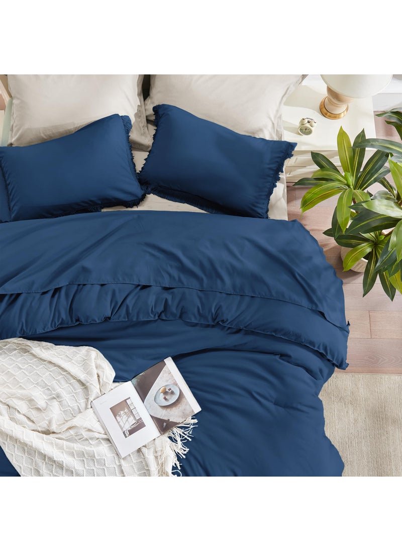 Andency Andency Navy Blue Comforter King Size  3 Pieces Boho Tassel Lightweight Bedding Comforter Sets for King Bed  All Season Soft Fluffy Fringe Bed Set (104x90In Comforter & 2 Pillowcases)  - Image 4