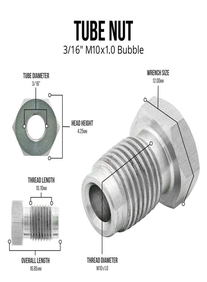 4LIFETIMELINES Stainless Steel Brake Line Tube Nut, 3/16 (M10x1.0 Bubble), Bag of 10 - Image 4