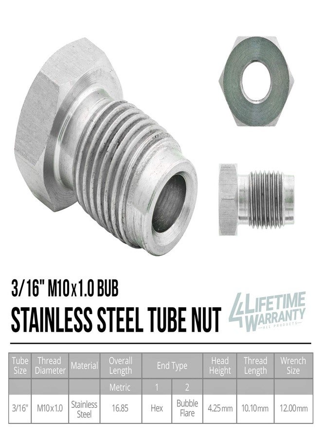 4LIFETIMELINES Stainless Steel Brake Line Tube Nut, 3/16 (M10x1.0 Bubble), Bag of 10 - Image 5
