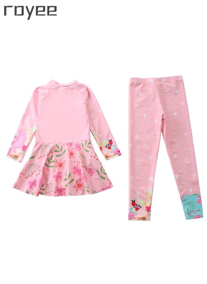 Royee New Children's Swimsuit, One-piece Swimsuit  With Long Pants, Long Sleeved For Middle-aged Girls,Swimwear With Sun Protection, Conservative Girls' Swimsuit  - Image 2