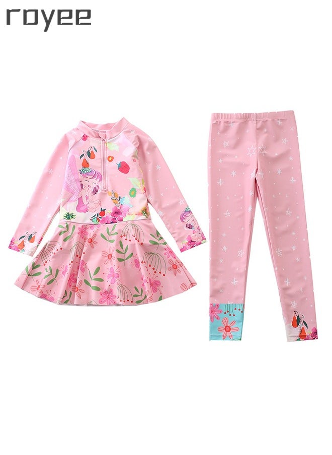 Royee New Children's Swimsuit, One-piece Swimsuit  With Long Pants, Long Sleeved For Middle-aged Girls,Swimwear With Sun Protection, Conservative Girls' Swimsuit  - Image 1