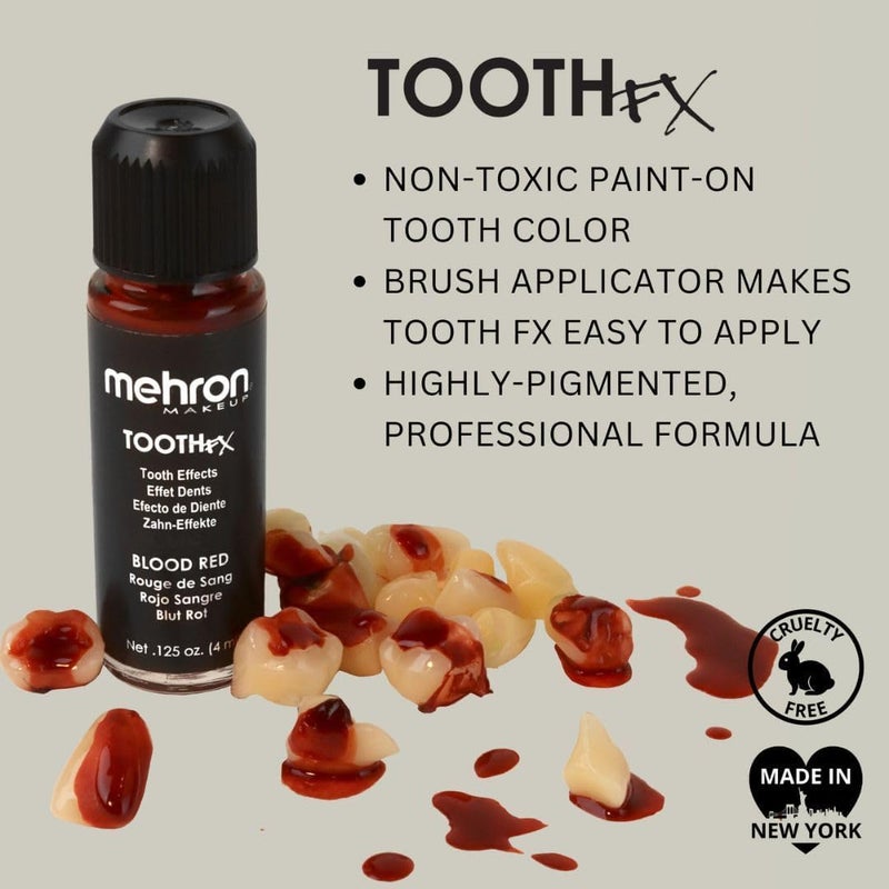 Mehron Makeup Tooth FX Blood Red Special Effects Tooth Paint with Brush - Image 2