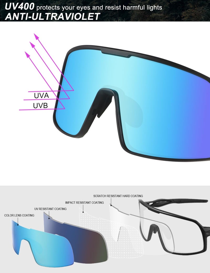 BangLong Polarized Cycling Glasses Sports Sunglasses, UV400 Protection, Men Women Running Fishing Driving Baseball Glasses (Black Blue) - Image 5