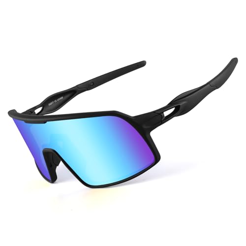 BangLong Polarized Cycling Glasses Sports Sunglasses, UV400 Protection, Men Women Running Fishing Driving Baseball Glasses (Black Blue) - Image 1