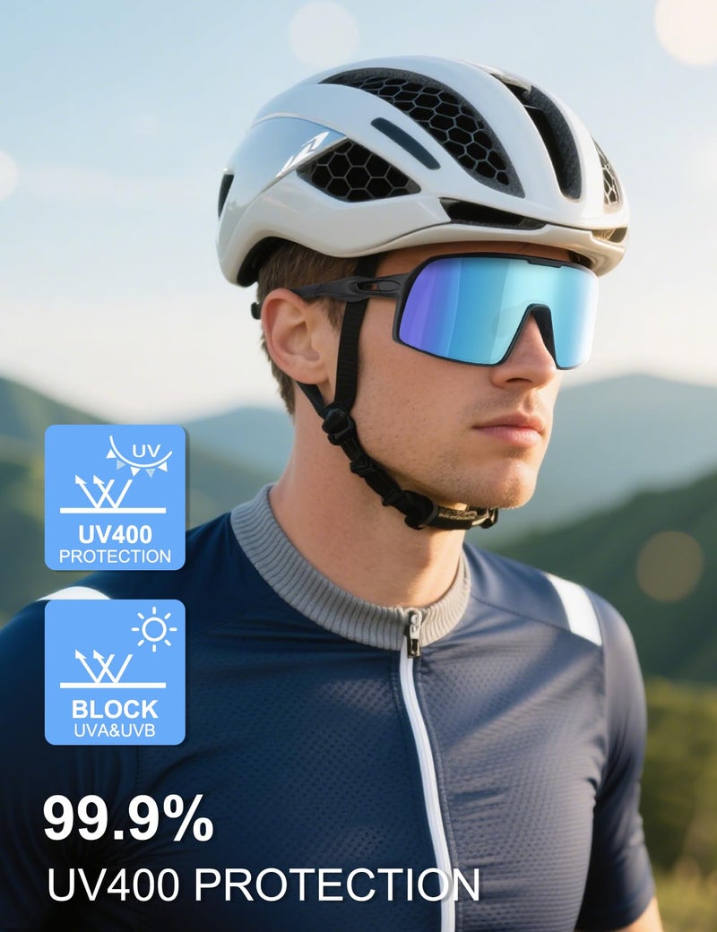 BangLong Polarized Cycling Glasses Sports Sunglasses, UV400 Protection, Men Women Running Fishing Driving Baseball Glasses (Black Blue) - Image 2