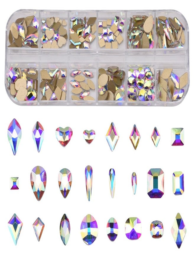 Tisslan 240pcs Popular 12 Styles Flatback Crystals Mix Sizes Multi Shapes Glass Crystal AB Rhinestones for Nail Art Craft 3D Decorations Flat Back Stones Gems Set Box - Image 1