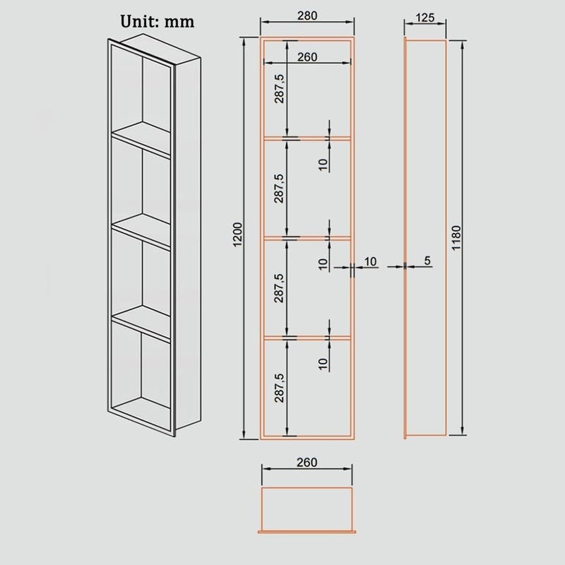 Stainless Steel Shower Nich, Waterproof Storage Bathroom Wall Insert Shelves, Recessed Shower Niche for Living Room Kitchen Bedroom Bathroom,Gold-120x28x12.5cm/3.93x0.91x0.41ft - Image 1