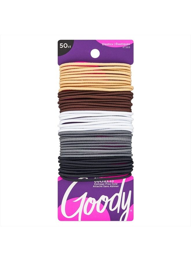 Goody رباط شعر مرن من جودي بدون ألم - 50 قطعة، ألوان محايدة - 2 مم للشعر الناعم إلى المتوسط - ملحقات شعر خالية من الألم للرجال والنساء والأولاد والبنات - لجدائل وذيل حصان تدوم طويلاً - Image 1