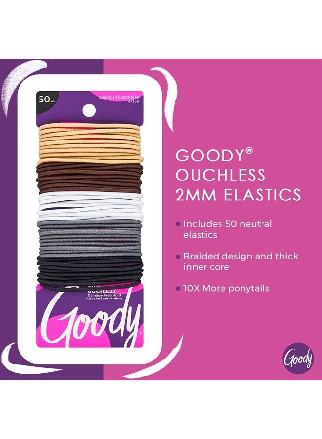 Goody رباط شعر مرن من جودي بدون ألم - 50 قطعة، ألوان محايدة - 2 مم للشعر الناعم إلى المتوسط - ملحقات شعر خالية من الألم للرجال والنساء والأولاد والبنات - لجدائل وذيل حصان تدوم طويلاً - Image 2