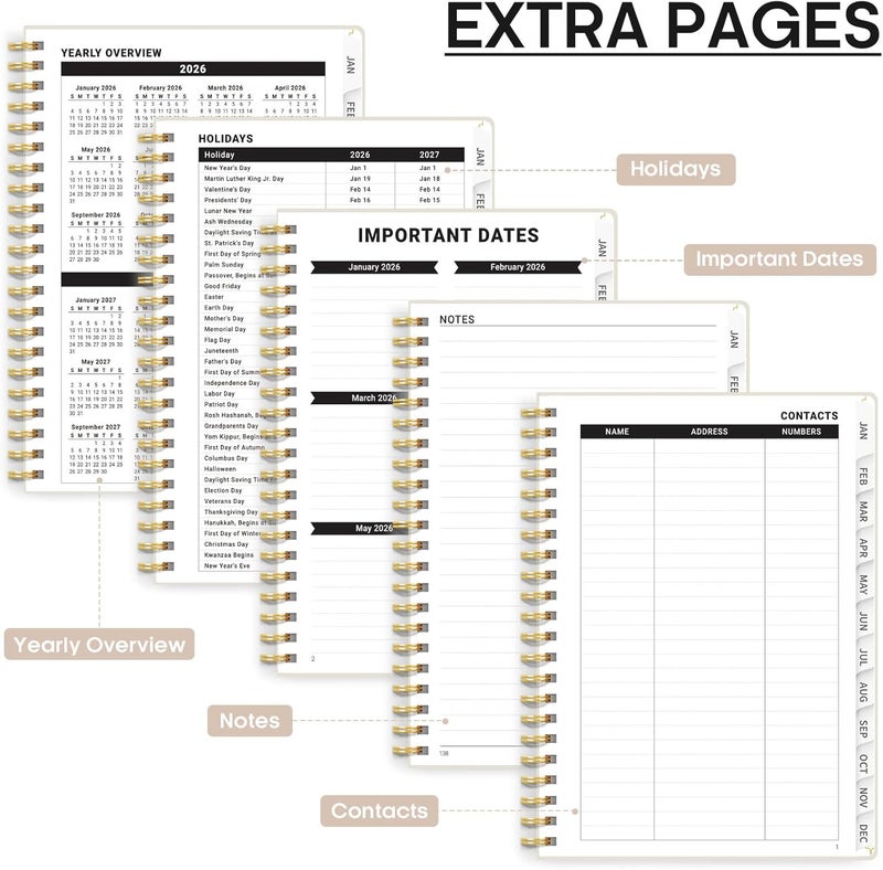Taja 2026 Planner, Weekly and Monthly Planner, January 2026 - December 2026, Hardcover 2026 Calendar Planner Book with Tabs For Women & Men, Inner Pocket, Spiral Bound, Perfect for Office Home School - Image 5