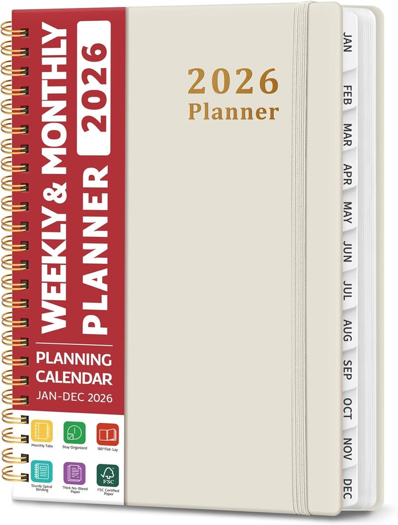Taja 2026 Planner, Weekly and Monthly Planner, January 2026 - December 2026, Hardcover 2026 Calendar Planner Book with Tabs For Women & Men, Inner Pocket, Spiral Bound, Perfect for Office Home School - Image 1