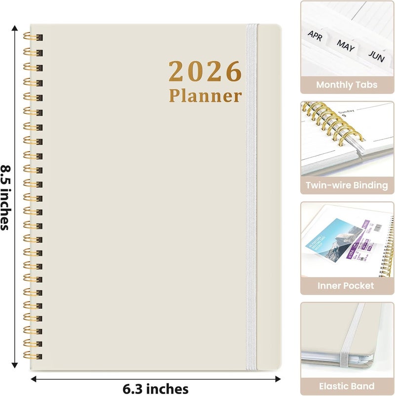 Taja 2026 Planner, Weekly and Monthly Planner, January 2026 - December 2026, Hardcover 2026 Calendar Planner Book with Tabs For Women & Men, Inner Pocket, Spiral Bound, Perfect for Office Home School - Image 4