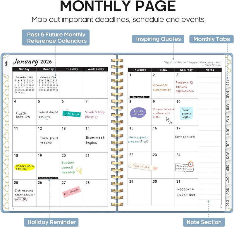 Taja 2026 Planner, Weekly and Monthly Planner, January 2026 - December 2026, Hardcover 2026 Calendar Planner Book with Tabs For Women & Men, Inner Pocket, Spiral Bound, Perfect for Office Home School - Image 2