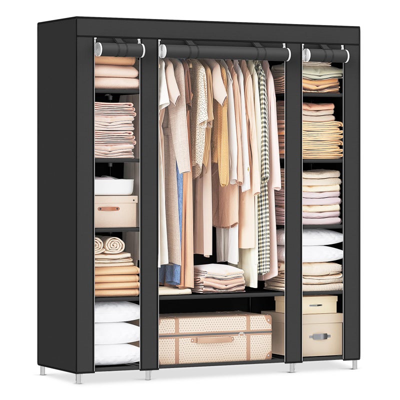 SONGMICS SONGMICS Closet Wardrobe Portable Closet for Bedroom Clothes Rail with NonWoven Fabric Cover Clothes Storage Organizer 59 x 177 x 69 Inches 12 Compartments Black ULSF03H 