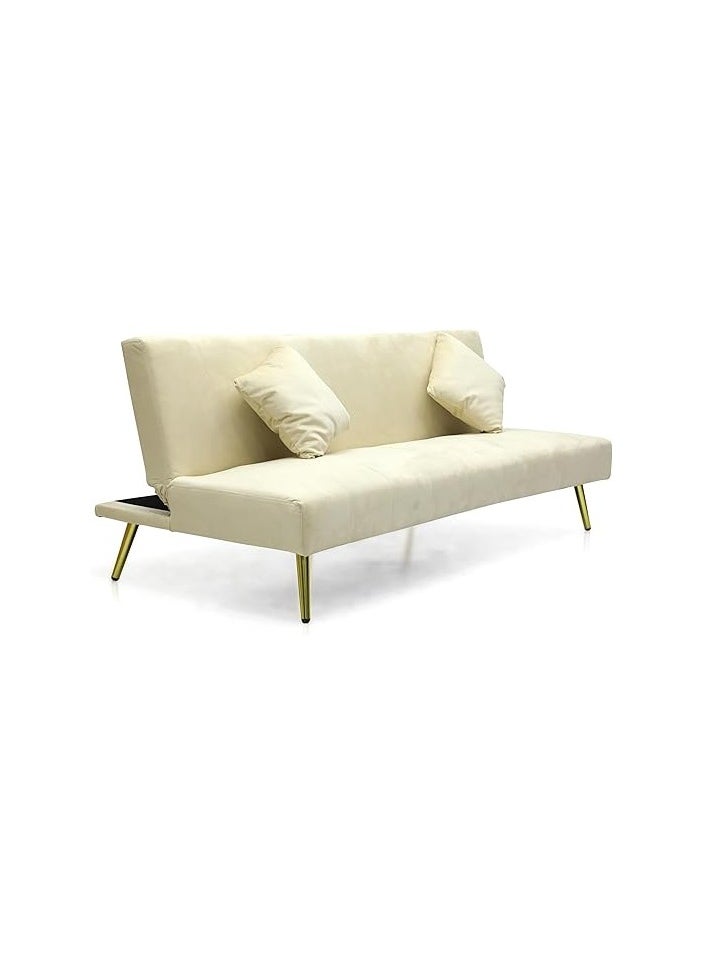 Multi Home Furniture Modern Design MH-1068SB-Beige SOFA CUM BED OR Three Seater Sofa Soft PU velvet 3-Seater Sofa,Made of finiest VELVET sofa AND Golden legs cum bed is Foldable Futon Bed for Living Room beige  - Image 1