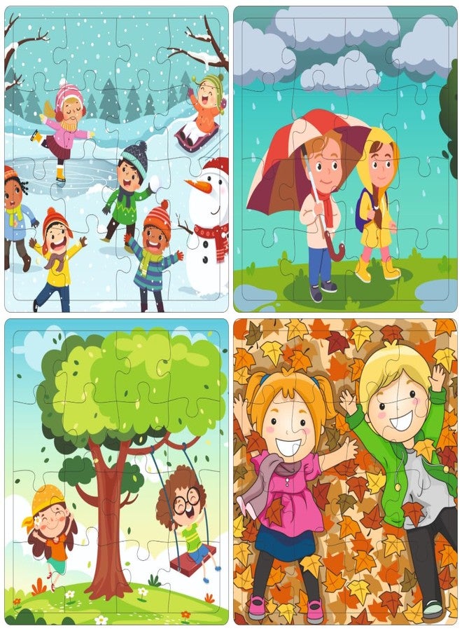 Fiddlys 16-Piece Wooden Jigsaw Puzzles For Kids Ages 3+, Double Layered Wooden Puzzles With Bright Front & Back Print (Kids Pack Of 4) - Image 1