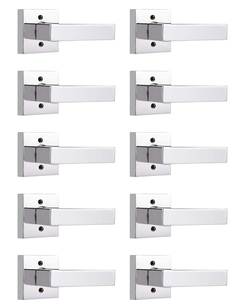 Probrico Decorative Inactive Dummy Lever [Exposed Screws] Polished Chrome Square Door Handles For Interior Hall Closets Or Pantry Doors-Heavy Duty 10 Pack - Image 1