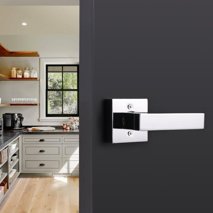 Probrico Decorative Inactive Dummy Lever [Exposed Screws] Polished Chrome Square Door Handles For Interior Hall Closets Or Pantry Doors-Heavy Duty 10 Pack - Image 4