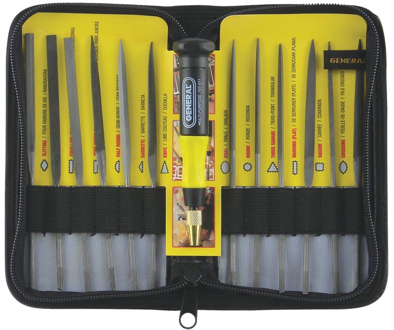 General Tools General Tools 707475 Swiss Pattern Needle File Set, 12-Piece, Black, Set of 12 and Handle  - Image 1