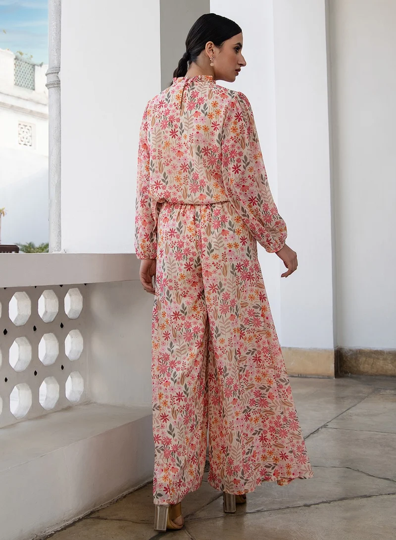 kolaba Floral Printed Co-ord Set With Flared Pants