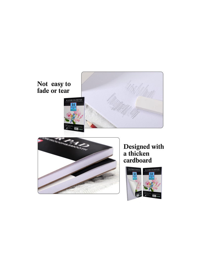 Generic Watercolor Paper Pad, 8.3 x 11.7 Inches, 200 GSM Artist Paper Sketchbook for Beginners and Students, 24 Sheets per Book, Set of 4, Ideal for Painting, Drawing, and Sketching Supplies.  - Image 3