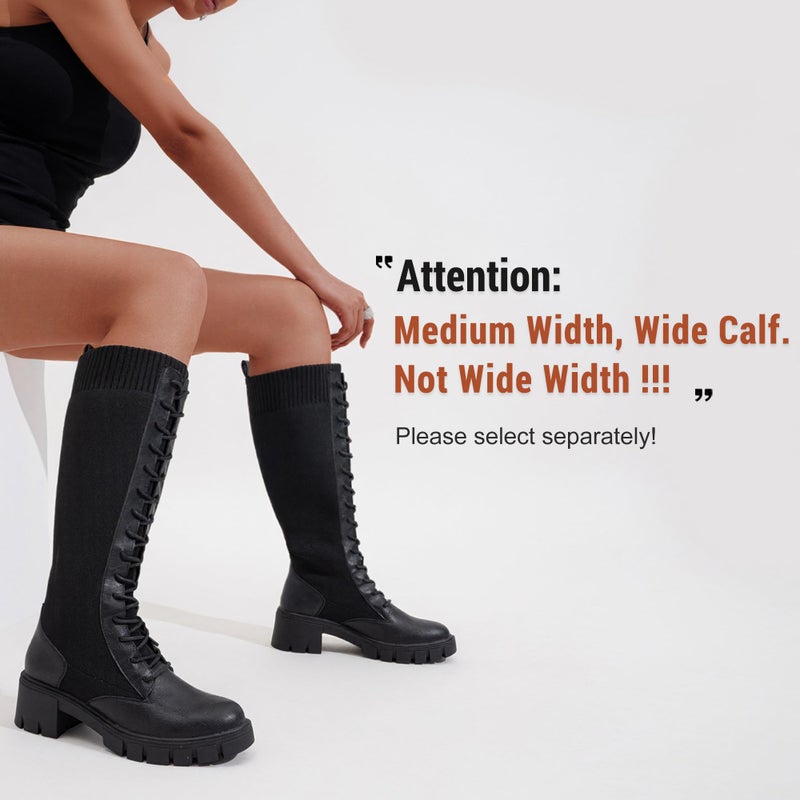 Vepose Women's Black Lace Platform Combat Knee High Boots with Comfort 953 Chunky Heel Size 9 (CJY953 Black 09) - Image 3