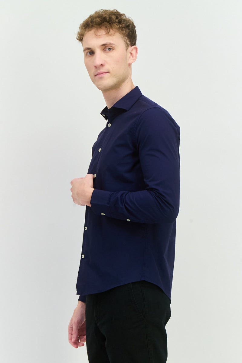 Sorbino Men Comfort Fit Textured Long Sleeves Casual Shirt, Navy - Image 2