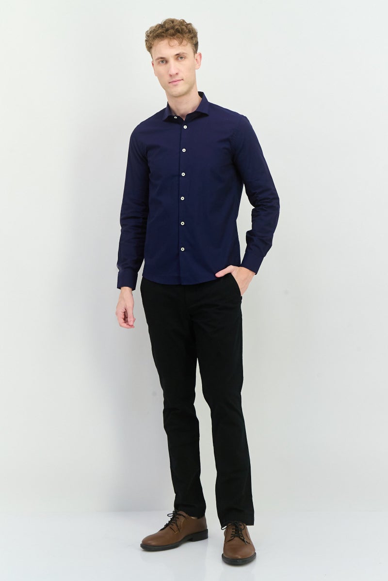 Sorbino Men Comfort Fit Textured Long Sleeves Casual Shirt, Navy - Image 4