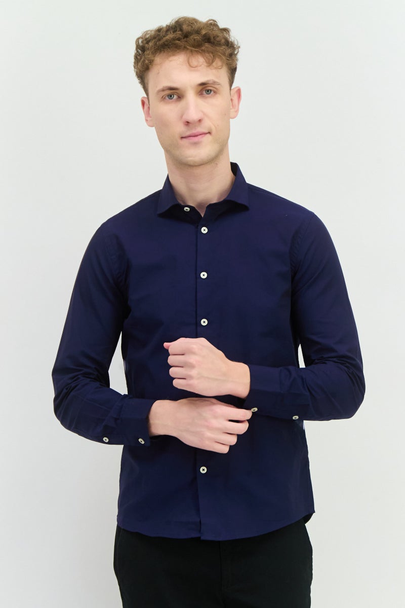 Sorbino Men Comfort Fit Textured Long Sleeves Casual Shirt, Navy - Image 1