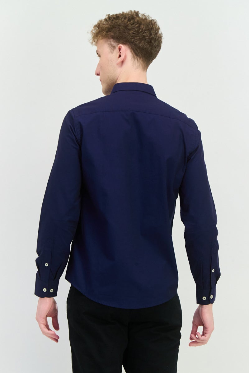 Sorbino Men Comfort Fit Textured Long Sleeves Casual Shirt, Navy - Image 3