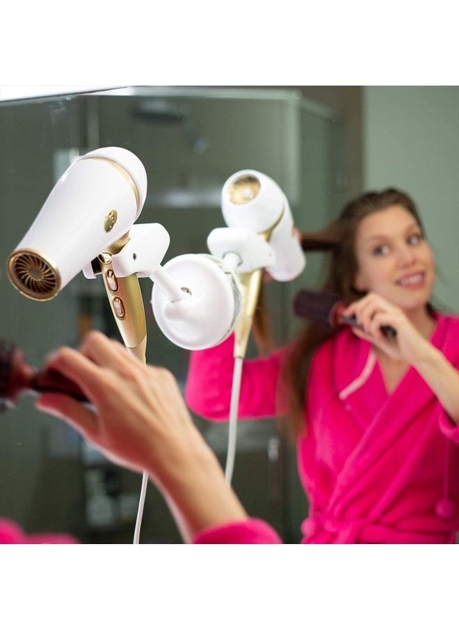 BESTIE BRANDS - Bestie Adjustable Hair Dryer Holder Stand - Hands Free Blow Drying with Fully Positionable Arm, Permanent Wall Mount or Temporary Suction Mount to Mirror - Image 1
