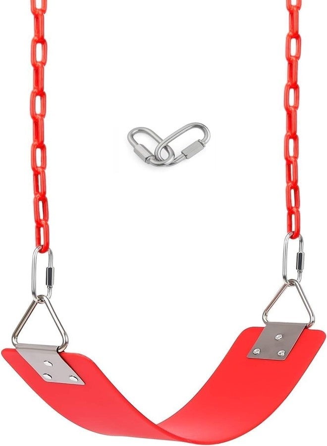 CHARMING TREASURES Flexible Swing Seat with Metal Triangle Ring Set for Kids/Adults Outdoor Park Garden Tree Backyard with Plastic Coated Chain (Red, 1.5 Meter) - Image 1