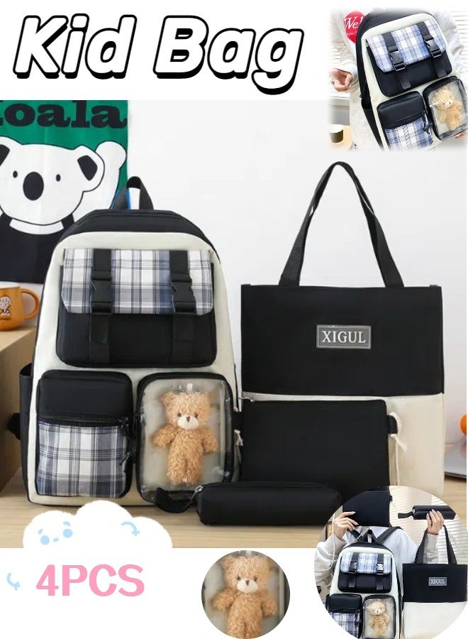 Student school bag set, 4 pieces school bag set with shoulder bag, pen case, tote bag and crossbody bag, cute kids school bag set - Image 1