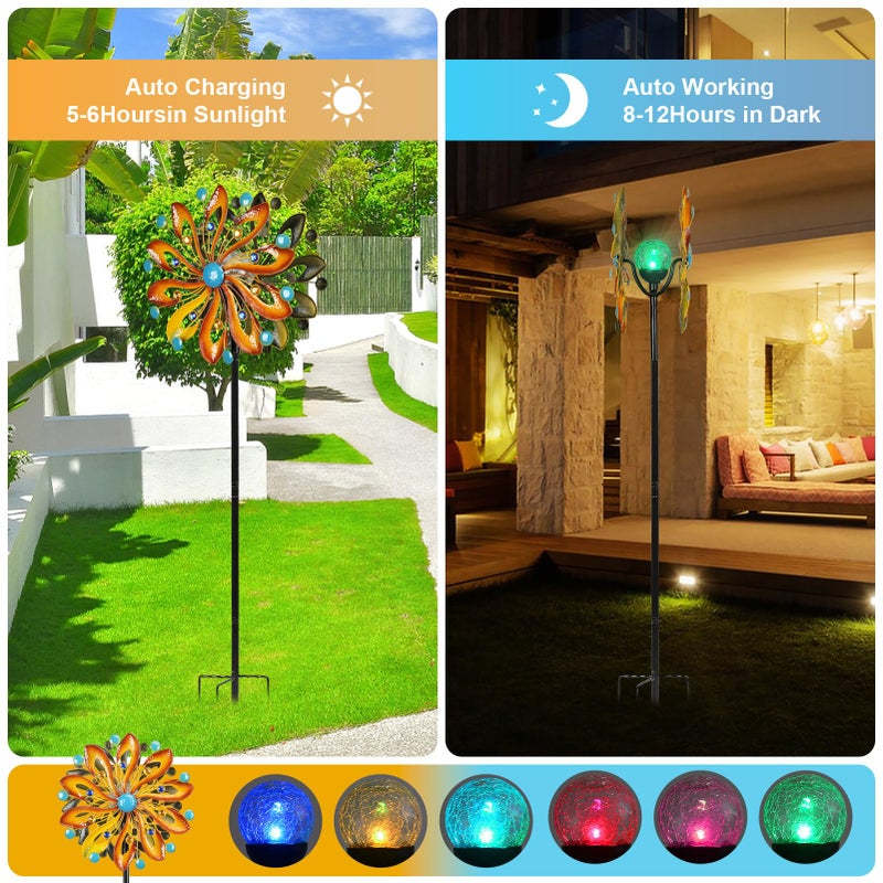 MLKNK Wind Spinners for Yard and Garden - Wind Sculptures & Spinners 75 in Garden Kinetic Art with Solar Powered Multi-Color Glass Ball Light - Gradient Brown - Image 2