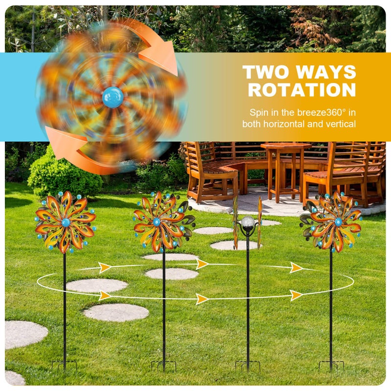 MLKNK Wind Spinners for Yard and Garden - Wind Sculptures & Spinners 75 in Garden Kinetic Art with Solar Powered Multi-Color Glass Ball Light - Gradient Brown - Image 4
