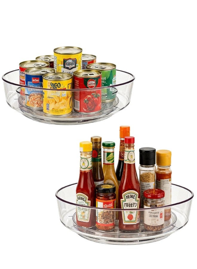MiraFure 2 Pack Lazy Susan 10 inch Turntable for Spice Organization | Clear BPA-Free Plastic Rotating Organizer for Kitchen Cabinet, Pantry, Countertop, Fridge | 360-Degree Rotating Base - Image 1